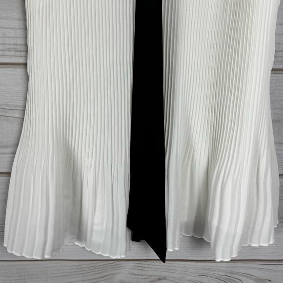 Donna Karan New York White & Black Pleated Tie Front Sleeveless Blouse Size XL - Picture 3 of 9